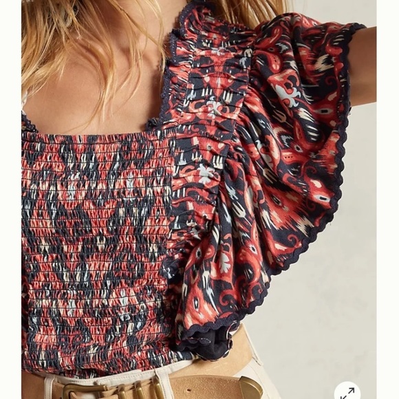 Anthropologie Let Me Be Smocked Crop Top in Red/orange and Navy NWT- Sz S, M & L - Picture 4 of 15